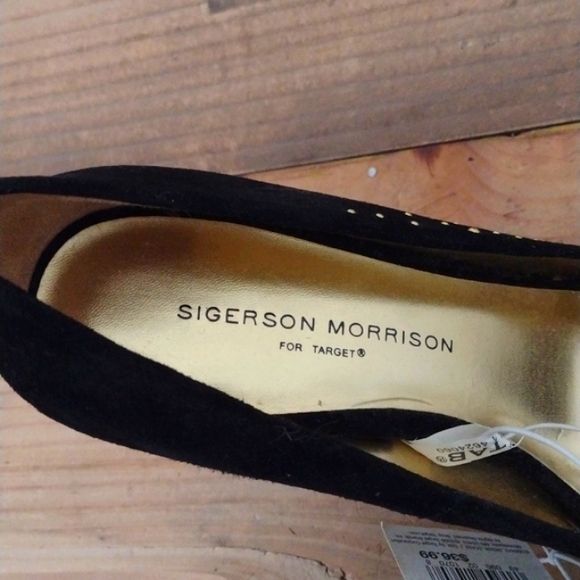 Sigerson Morrison Black Suede Divya Peep Toe Beaded Heels NWT Size 7.5 - Picture 12 of 14